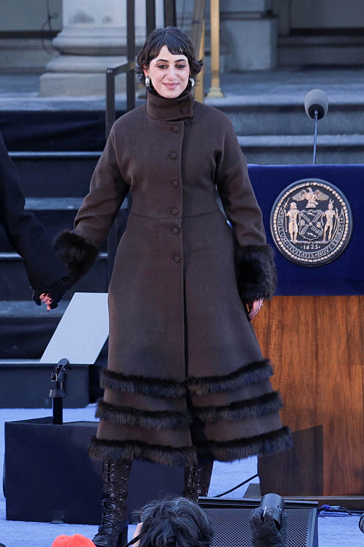 Rama Duwaji at the inauguration of husband Zohran Mamdani wearing Renaissance Renaissance