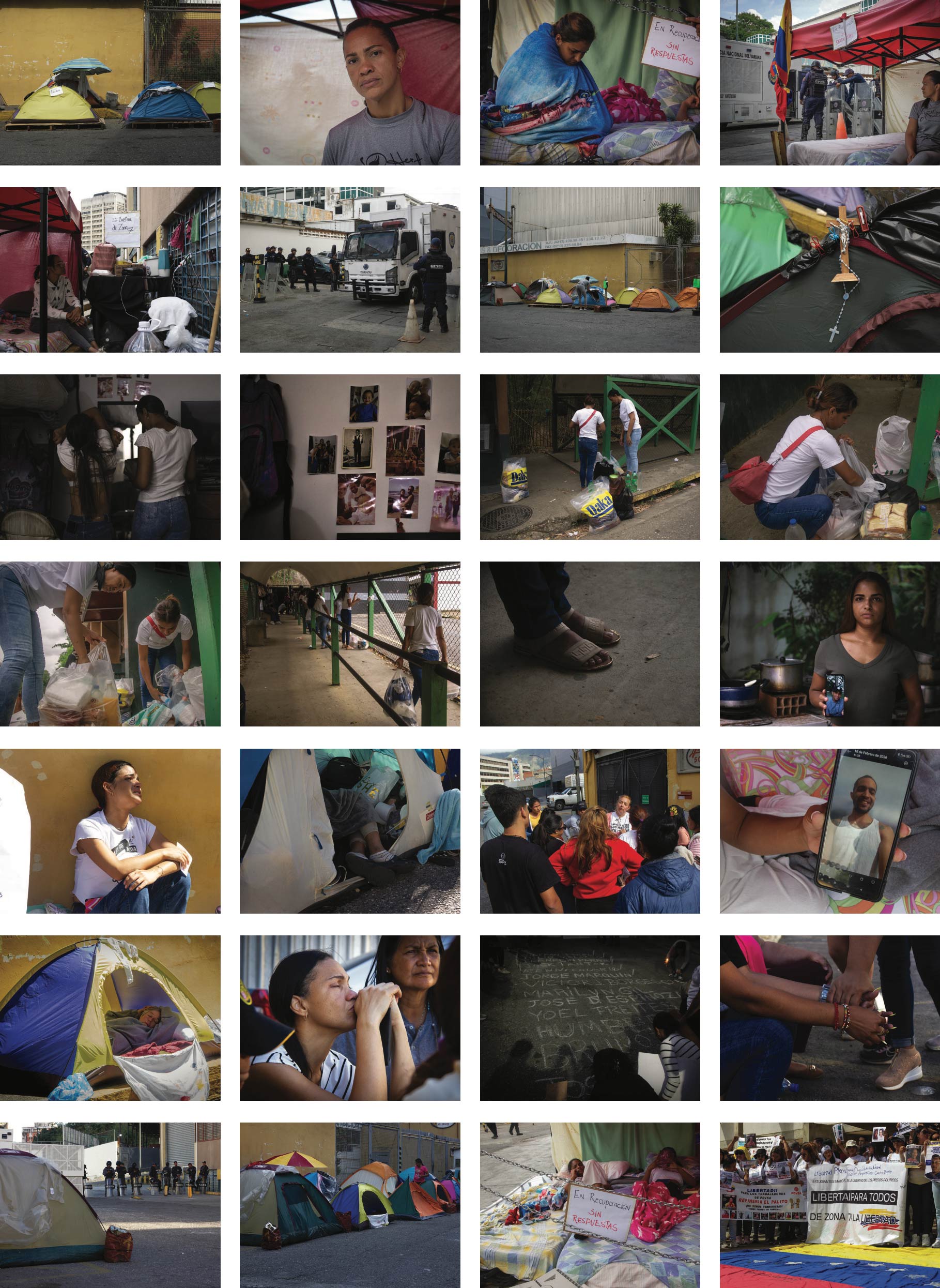 a grid of many images chronicling the time camping outside the detention centers