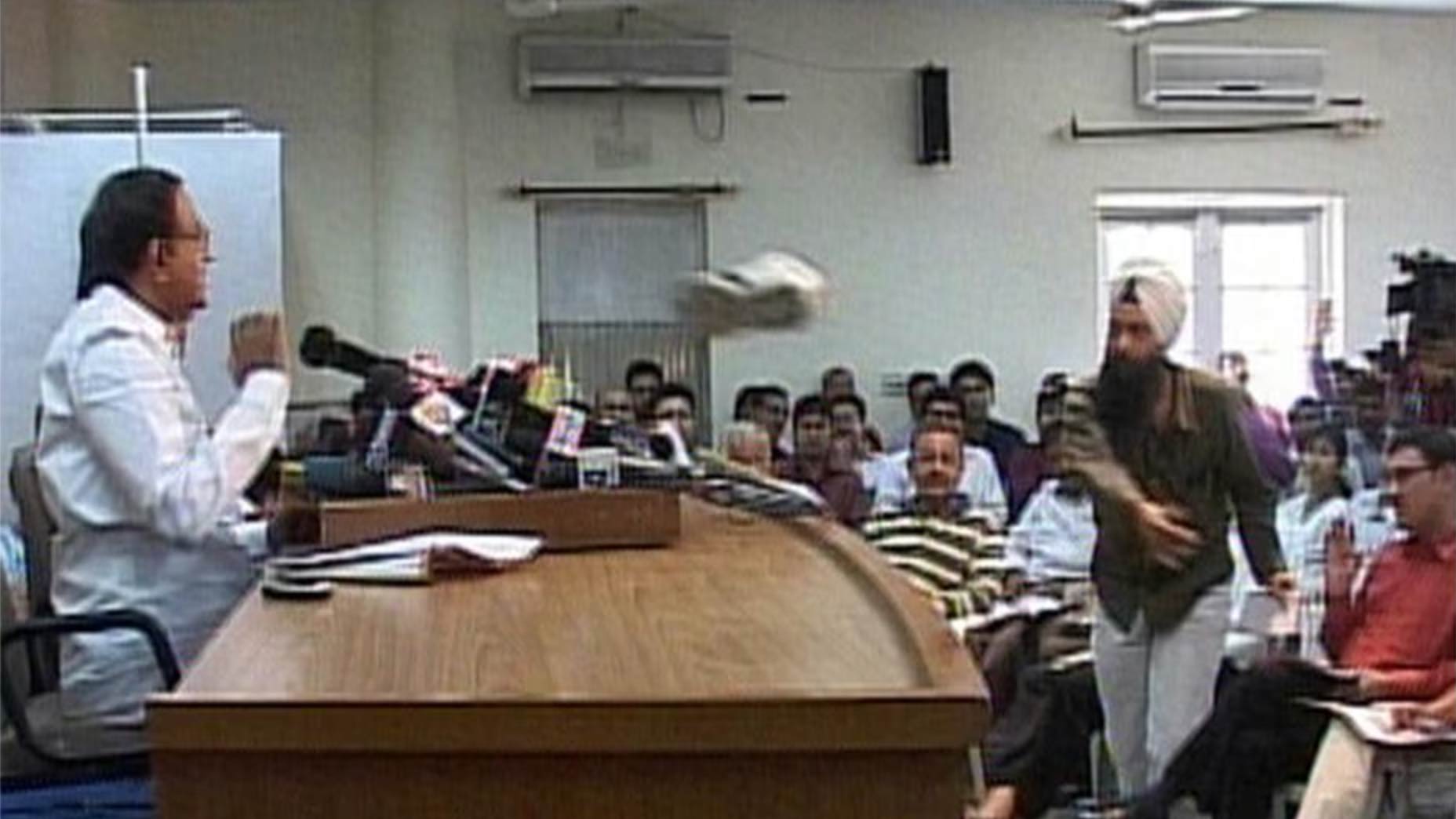 Indian Home Minister P. Chidambaram shoe throw